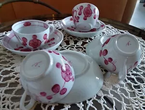 Tettau Purpur Garbenmuster , 4 Tassen und 4 Untertassen und 4 Kuchenteller - Bild 1 von 6