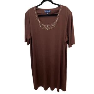 Susan Graver Stil Übergröße braun Nieten Ponte Strick SS Kleid Größe 2X - Bild 1 von 4