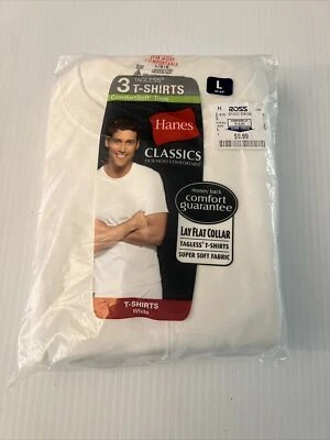 Paquete de 3 camisetas Hanes Classic Tagless 2010 cómodas cuello plano sin etiquetas NUEVO Foto 1 de 4