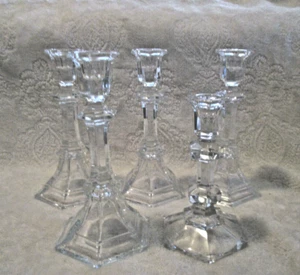 Octagon~Glass~Crystal ~Candlestick Holders~5 qty~Never Used - Picture 1 of 12