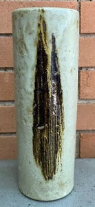 Vintage Handmade Beige Brown Columnar Studio Pottery Stoneware Ceramic Vase - Picture 1 of 9