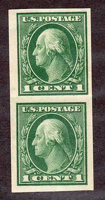 US # 408 (1912) 1c - MNH - Grade: VF to XF/S- EFO: PASTE-UP PAIR - Image 1 of 2