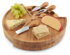 VonShef 3 Tier Fold Out Bamboo Wood Cheese Serving Board & 3 Piece Knife Set