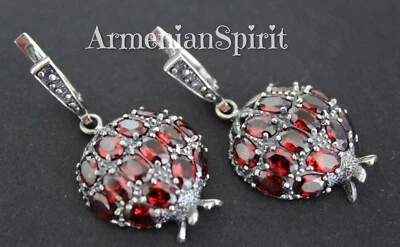 Armenian Spirit Pomegranate Silver 925 Earrings zircon stone taraz traditional - Image 1 of 4