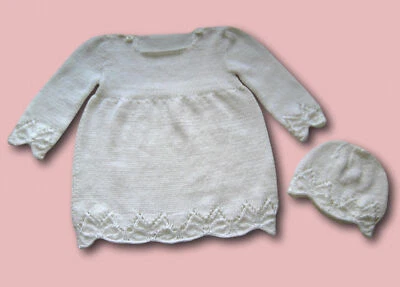 Baby  Strickkleid  Taufkleid  Kleid + Mütze  Gr 74 80  weiß  Taufe  handmade neu - Bild 1 von 4