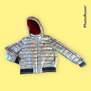Tommy Hilfiger Women's L Puffer Coat Silver Hood - Picture 1 of 6
