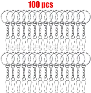 100Pcs Keyring Blanks 25mm Silver Tone Keychain Key Fob Split Rings Chain w/HOOK - Picture 1 of 8