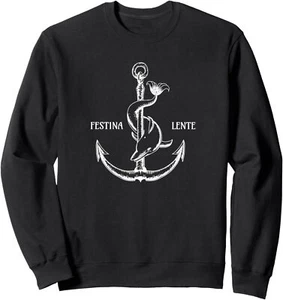 Festina Lente Symbol Anchor Dolphin Make Haste Slowly Sweatshirt - Picture 1 of 7