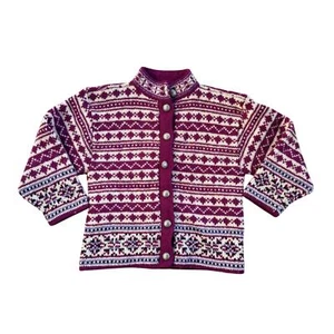 Vintage 1990s L.L. Bean Snowflake Pattern Wool Girls Cardigan XS - Picture 1 of 6