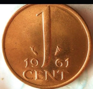 1961 NETHERLANDS CENT - AU/UNC RED - From Roll  - FREE SHIPPING - BIN #JJJ - Picture 1 of 2