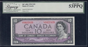 1954 Bank of Canada $10 Banknote - BC-40b - Legacy AU53PPQ - SN:L/T8421839 A19 - Picture 1 of 2