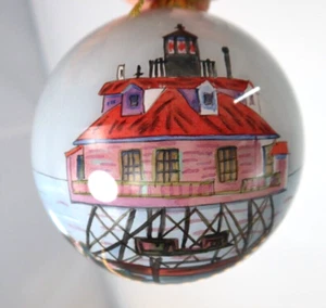 Marsha York Kanin Press Thomas Point Light handbemalt Glas Ornament - Bild 1 von 11