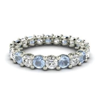2Ct Round Simulated Aquamarine Eternity Engagement Ring 14K White Gold Plated - Изображение 1 из 3