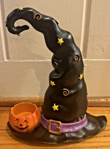 Rare Yankee Candle Halloween Witches Hat with pumpkin Tart Burner/Warmer 9" tall - Picture 1 of 11