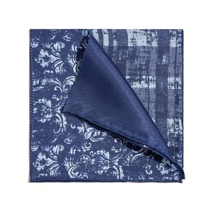 Men's 100% Silk Blue Multi-Pattern Plaid Dot Geometric Pocket Square Scarf 11.8" - Picture 1 of 8