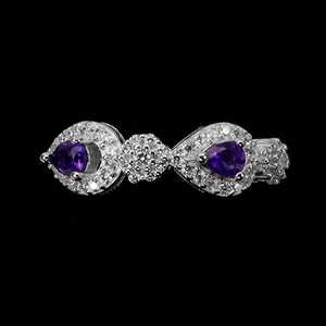 925 Sterling Silver Ring Pear Amethyst Natural Gemstone Jewelry Size 6 - Picture 1 of 14