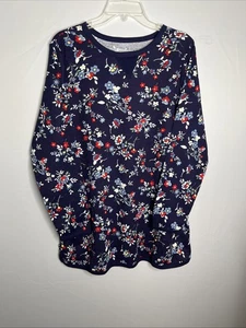Túnica floral azul marino tejido térmico manga larga Woman Within para mujer L 18/20 nueva sin etiquetas - Imagen 1 de 11