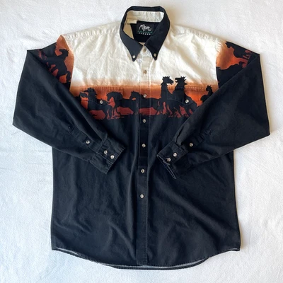 Camisa vintage con botones Roper Border para hombre XL Western Horses hecha en EE. UU. Foto 1 de 4