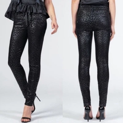 Pantalones de mezclilla al tobillo GISELE súper ajustados de tiro alto Black Orchid talla 26 en negro leopardo Foto 1 de 4