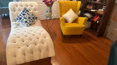 chaise lounge chair indoor, brand Arhaus, beige used, in perfect state. Elegant  - Image 1 of 4