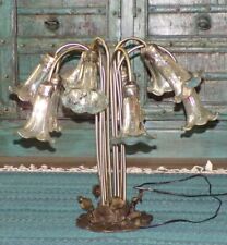 10 Arm Tiffany Style Bronzed Tulip Lamp w/ Silver Mercury Style Glass Shades