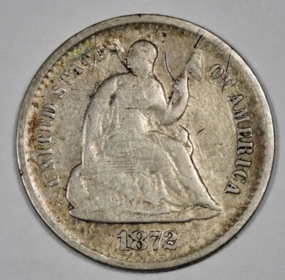 Media moneda de diez centavos libertad sentada años 1872.  Arco inferior.  En muy buen estado.  205836 Foto 1 de 2
