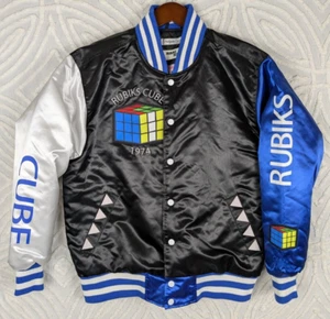 NWOT Headgear Classics Rare RUBIKS CUBE Satin Bomber Jacket Embroidered Size M - Picture 1 of 17