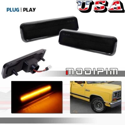 Luzes indicadoras laterais de LED âmbar fumê esquerda e direita para Dodge D100 D150 D250 - Imagem 1 de 4