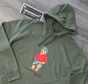 POLO RALPH LAUREN Men Big & Tall Olive Hawaiian POLO BEAR Fleece Pullover Hoodie - Picture 1 of 10