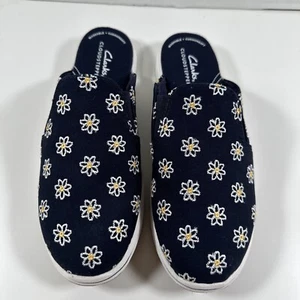 Clarks Cloudsteppers Canvas Slip-on Mules Breeze Shore Navy Floral Size 7.5 - Picture 1 of 12