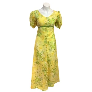 Vintage 1960's Yellow Empire Waist Maxi Dress - Picture 1 of 10