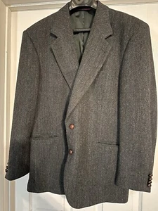 Vintage Glencarlyn Tweed Wool Blazer Coat Jacket Leather Buttons Winter Size 41R - Picture 1 of 7