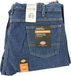 NWT - Dickies 5 Pocket Work Pants 40x32 Regular Fit Straight Leg Blue Jeans NEW - Picture 1 of 4