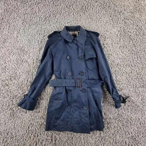 Aquascutum Jacket Womens 10 Blue Cotton House Check Lining Knee Length - Picture 1 of 12