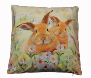 Funda de Cojín 40x40 Pascua En Crema-Blanco Beige Aplicación Conejo Flor - Imagen 1 de 2