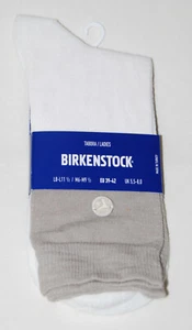 NWT Birkenstock Women's White & Tan Beige Tabora Crew Socks sz 4-7.5 - Picture 1 of 9