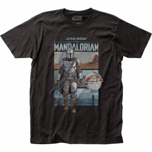 The Mandalorian Mando Traveling T Shirt Mens Licensed Star Wars Baby Yoda Black - Picture 1 of 2