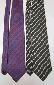 Lot Of 2 Bill Blass 100% Silk Ties Red/Blue Geometric, Green/Tan Striped 60"x4 - Picture 1 of 6