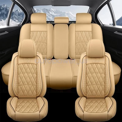 Juego de funda de asiento de coche para Toyota 5 asientos beige PU microfibra cuero cojín de asiento Foto 1 de 4