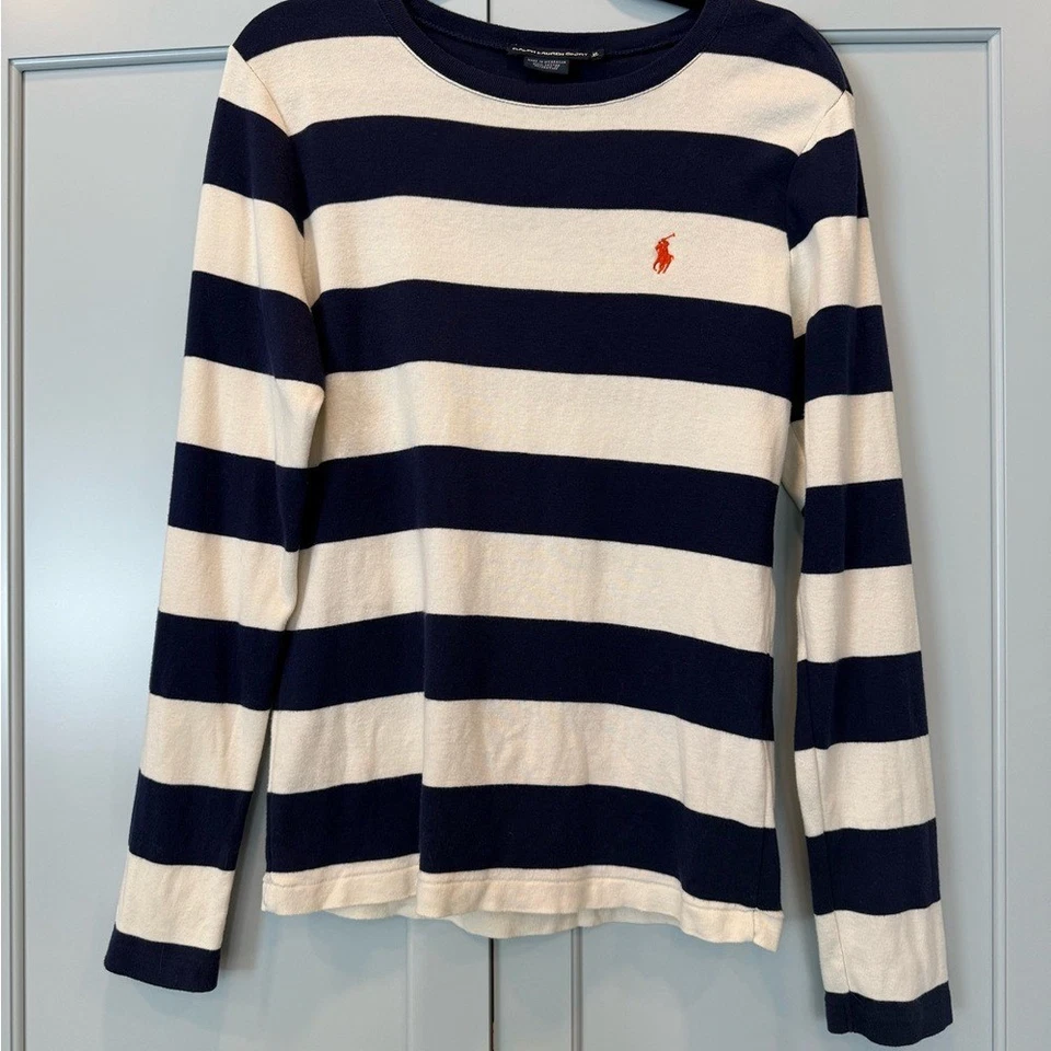 Ralph Lauren Polo Deportivo Pony Bordado Rayas Anchas Rugby Manga Larga Top Camisa Foto 1 de 4