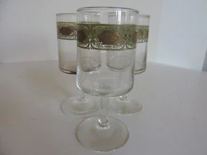 Juego de 3 vasos de vástago de vidrio moderno de mediados de siglo dorado verde 5 oz MCM retro - Imagen 1 de 6