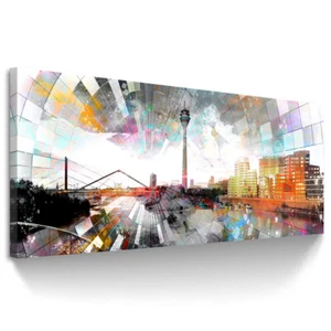 Düsseldorf Skyline Leinwand Bild Abstrakt Panorama Wandbilder XXL Kunst 3230A - Bild 1 von 7