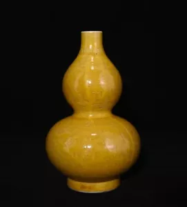 Vaso Calabash drago porcellana smaltata gialla dipinto a mano arte fine da collezione - Foto 1 di 8