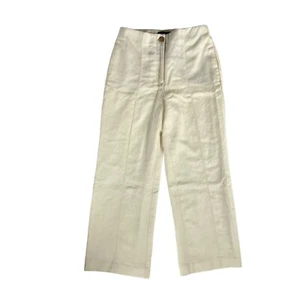 NWT Ann Taylor Petite Dress Pants Womens 8P Ivory Linen Lined Wide Leg Trouser - Picture 1 of 19