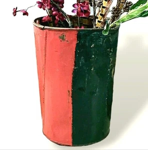 Antique Sap Bucket Red & Green Dents & Rust Garden Patio Porch Balcony Decor - Picture 1 of 11