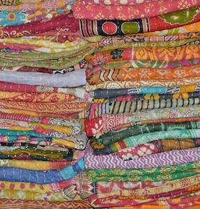 Lote indio de colcha de algodón Kantha vintage hecha a mano. - Imagen 1 de 9