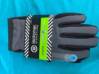 ISOTONER SIGNATURE 手套 男式 中号 灰色 黑色 Active Smart Touch Thermaflex — 第 1/4 张图片