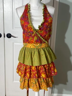 Delantal Boho Halter Algodón con Volantes Francés País Tono Tierra Colores talla M Foto 1 de 3