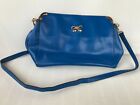 Medium Blue faux leather handbag shoulder bag metal bow feature work office