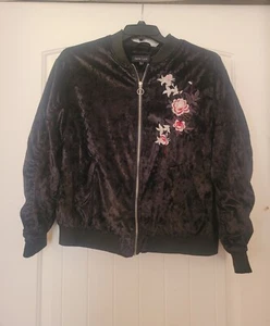 New look women's velvet bomber jacket with floral appliques 2xl - Picture 1 of 6